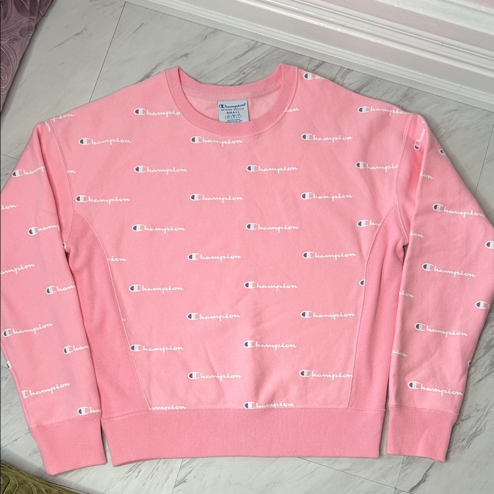 Like New Champion Reverse Weave Light Pink Logo Crewneck Sweatshirt